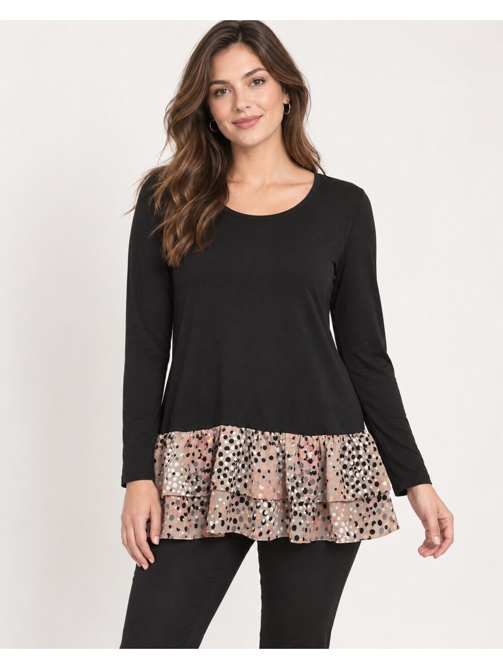 Kate Spade Soiree Dot Mixed Media Top Black Metallic Dot Peplum Hem Sz Lg NWT
